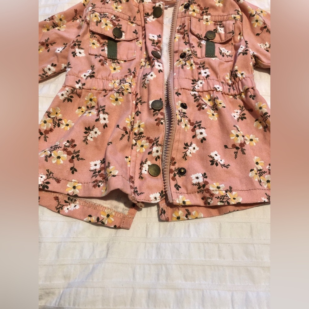 Nannette Baby 18 MO Pink Hooded zip up Floral Cotton Raincoat light Jacket - Picture 4 of 9